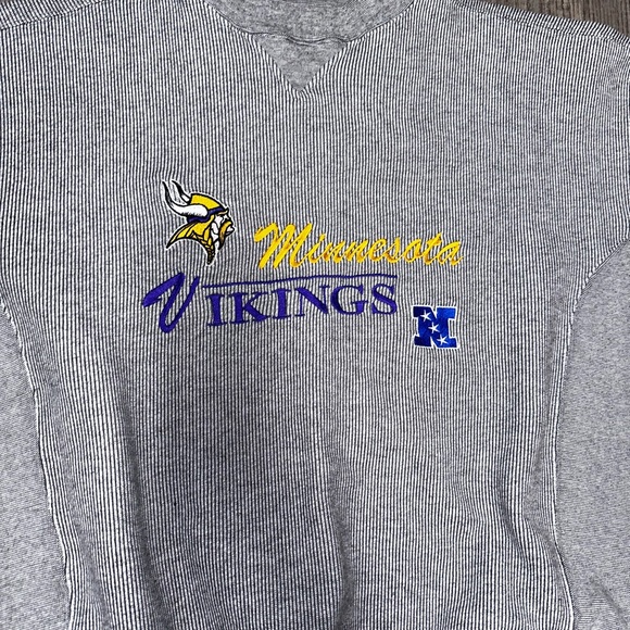 Vintage NFL Minnesota Vikings gray striped purple Game Day crewneck sweatshirt L - Picture 6 of 8